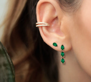 Boucle d'oreille et puce Just Joy Spring Tourmalines vertes et or 18 carats