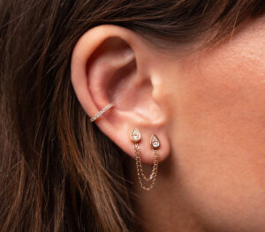 Ear cuff Iris liberty + Puce d'oreille Eclipse porté