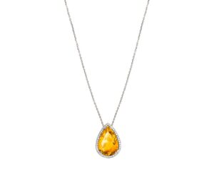 Sautoir Mila Poire 10 carats citrine Or blanc 18 carats et diamants