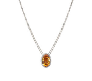 Sautoir Mila Ovale 10 carats double chaine en Or blanc 18 carats et citrine