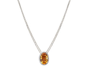 Sautoir Mila Ovale 10 carats double chaine en Or blanc 18 carats et citrine