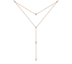 Collier sautoir Just Joy Heart en or rose 18 carats et diamants taille coeur, poire et brillant