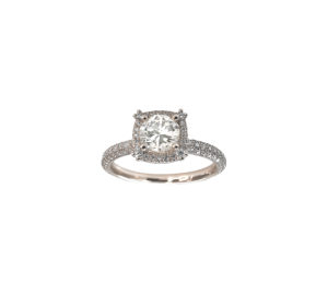 Solitaire Antik Eden taille brillant en or blanc 18 carats et diamants