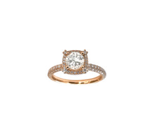 Solitaire Antik Eden taille brillant en or rose 18 carats et diamants