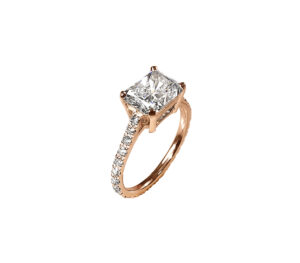 Solitaire Iris Radiant en or rose 18 carats et diamants