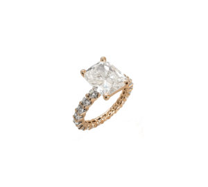 Bague Solitaire Dentelle taille Émeraude en or 18 carats rose