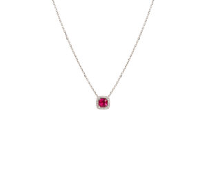 Collier Mila Tourmaline rose taille coussin et diamants en or blanc