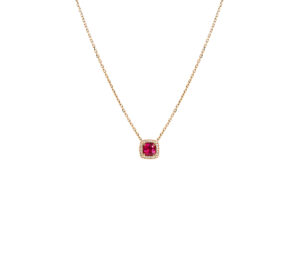 Collier Mila Tourmaline rose taille coussin et diamants en or jaune