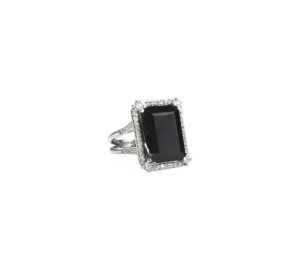 Bague Mila Square GM Spinelle noire diamants et or blanc