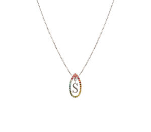 Collier Initials Rainbow Or blanc et saphirs rose