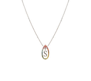 Collier Initials Rainbow Or blanc et saphirs rose