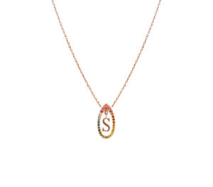 Collier Initials Rainbow Or jaune et saphirs rose