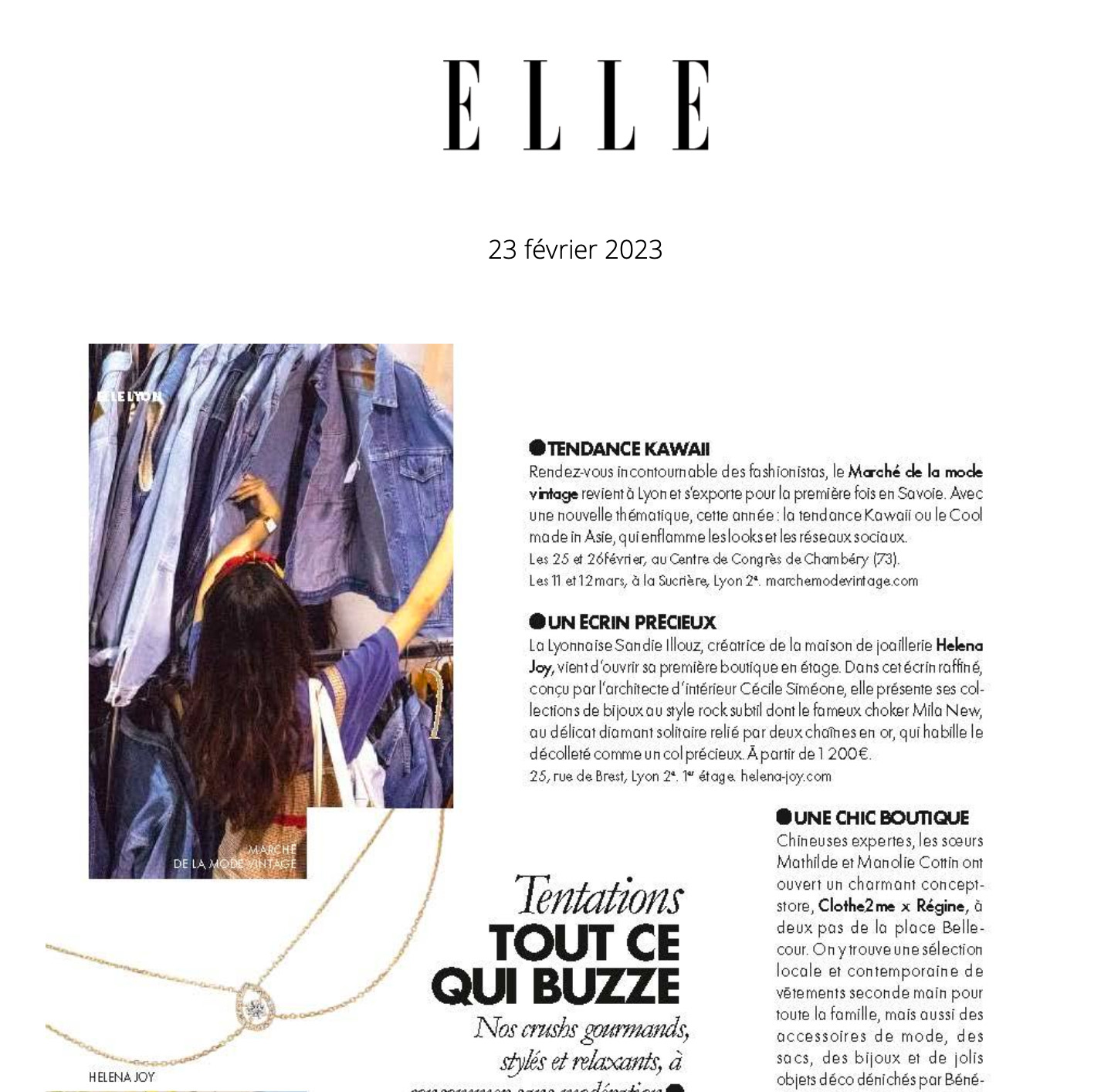 Article magazine elle Helena Joy