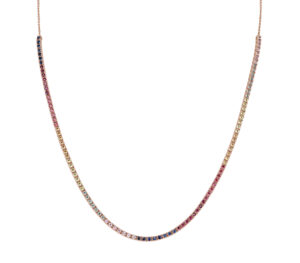 Collier rivière rainbow en or rose trois quart