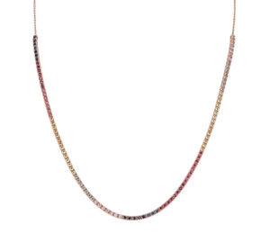 Collier rivière rainbow en or rose trois quart