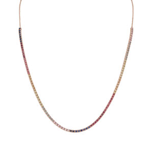 Collier rivière rainbow en or rose trois quart