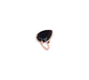 Bague mila poire black grand modèle or rose vue du dessus