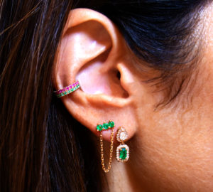 Ear cuff spring et puce d'oreille just joy three spring en or rose portées