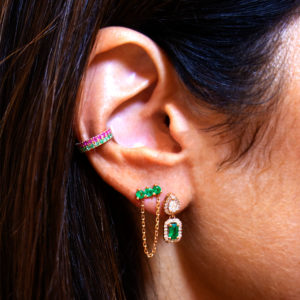 Ear cuff spring et puce d'oreille just joy three spring en or rose portées