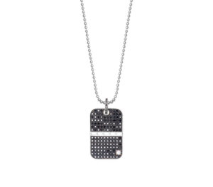 Collier plaque paving black zoomé en or gris