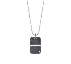 Collier plaque paving black zoomé en or gris