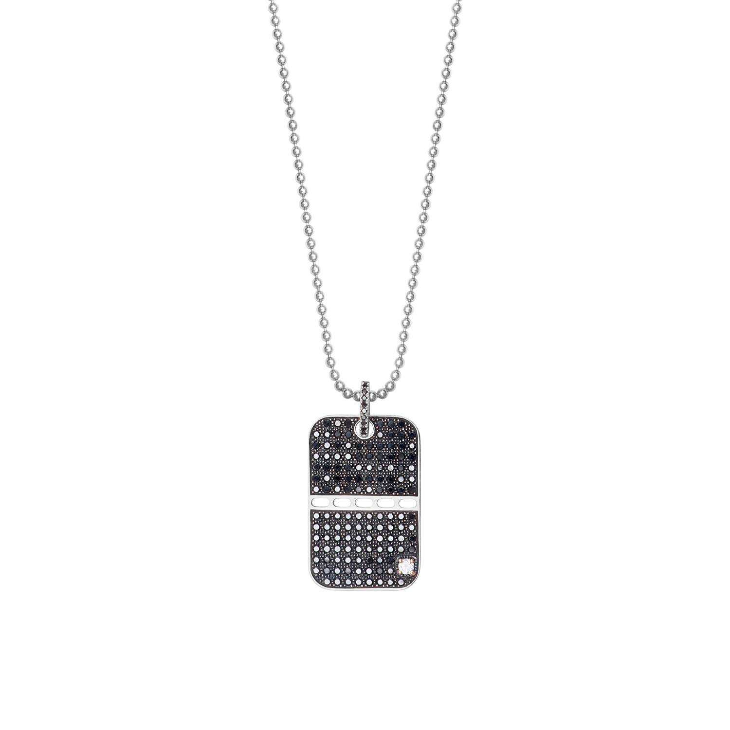 Collier plaque paving black zoomé en or gris